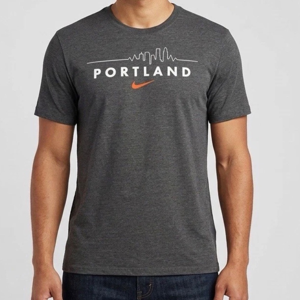 Nike Portland Skyline Heartbeat Graphic Athletic T-Shirt Gray Men L